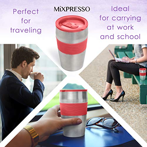 Mixpresso 2-In-1 Single Cup Coffee Maker & 14oz Travel Mug, Portable Coffee Maker For Travel, Personal Drip Coffee Brewer & Tumbler Advanced Auto Shut Off Function & Reusable Eco-Friendly Filter