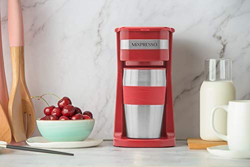 Mixpresso 2-In-1 Single Cup Coffee Maker & 14oz Travel Mug, Portable Coffee Maker For Travel, Personal Drip Coffee Brewer & Tumbler Advanced Auto Shut Off Function & Reusable Eco-Friendly Filter