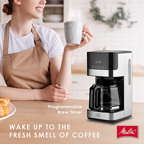 Melitta Aroma Tocco Glass Drip Coffee Maker | Programmable Coffee Machine | Glass Carafe Coffee Pot | 10 Cup Coffee Maker | Glass Touch Control Panel | Stainless Steel accented Coffee Maker