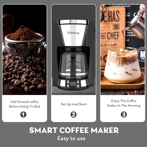 Fangflower Coffee Maker with 10-Cup Programmable, Automatic Drip, Timer, Auto Shut Off, Smart Anti-Drip System, Keep-warm Plate, Electric Filter, Quick Brew Coffee Machine