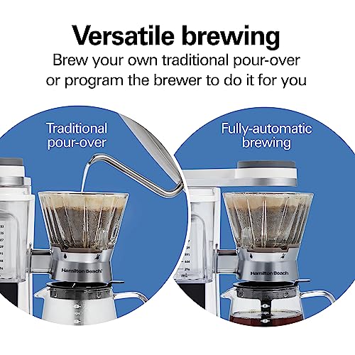 Hamilton Beach Craft Programmable Automatic Coffee Maker Brewer or Manual Pour Over Dripper with 5 Strengths and Integrated Scale, 8 Cups, Includes Cone Filter Set, White (46700)