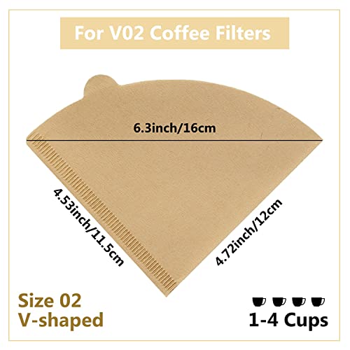 Cone Coffee Filters Size 02, 100 Count 1-4 Cups Unbleached Natural Brown V02 Disposable Coffee Filter Paper, Compatible with V60 and Conical Shaped Pour Over Coffee Dripper and Drip Coffee Maker
