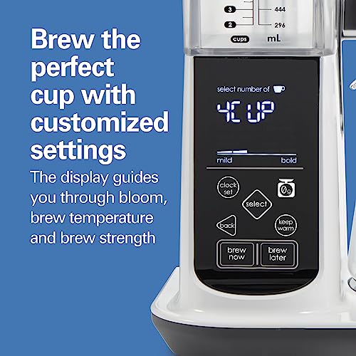 Hamilton Beach Craft Programmable Automatic Coffee Maker Brewer or Manual Pour Over Dripper with 5 Strengths and Integrated Scale, 8 Cups, Includes Cone Filter Set, White (46700)