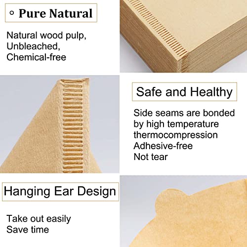 Cone Coffee Filters Size 02, 100 Count 1-4 Cups Unbleached Natural Brown V02 Disposable Coffee Filter Paper, Compatible with V60 and Conical Shaped Pour Over Coffee Dripper and Drip Coffee Maker