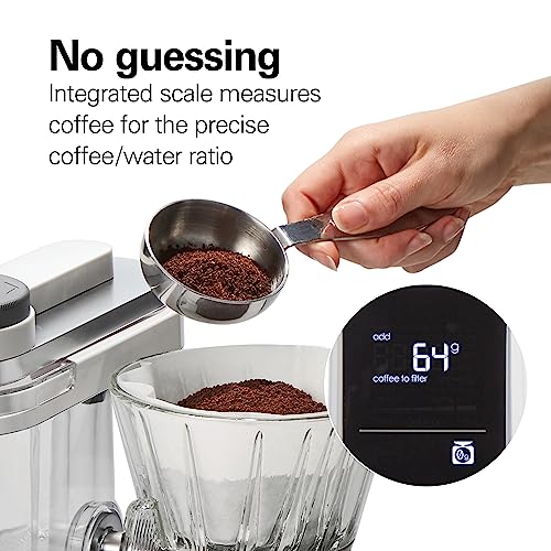 Hamilton Beach Craft Programmable Automatic Coffee Maker Brewer or Manual Pour Over Dripper with 5 Strengths and Integrated Scale, 8 Cups, Includes Cone Filter Set, White (46700)