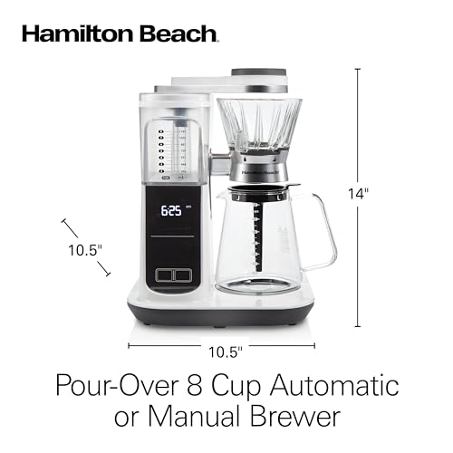 Hamilton Beach Craft Programmable Automatic Coffee Maker Brewer or Manual Pour Over Dripper with 5 Strengths and Integrated Scale, 8 Cups, Includes Cone Filter Set, White (46700)