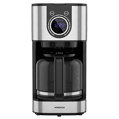 HOMOKUS 10 Cup Coffee Maker - Programmable Drip Coffee Maker -Stainless Steel Drip Coffee Machine with Timer, Brew Strength Control, LCD Screen and Anti-Drip System
