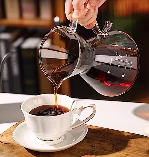 COFISUKI Pour Over Coffee Maker - Elegant Drip Coffee Maker with Reusable Stainless Steel Filter/Dripper, Lead-Free Borosilicate Glass Coffee Carafe for 1-4Cup (500ml/17oz)
