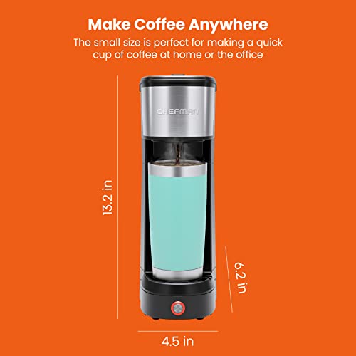 Chefman Single Serve Coffee Maker: K-Cup & Ground Compatible, Single Cup 6-12 oz Portable Drip Coffee Machine with Filter - Perfect for College & Coffee Lovers,Black