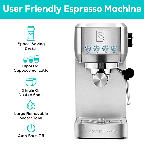 CASABREWS Espresso Machine 20 Bar, Professional Espresso Maker Cappuccino Machine with Steam Milk Frother, Stainless Steel Espresso Coffee Machine with 49oz Removable Water Tank, Gift for Dad Mom