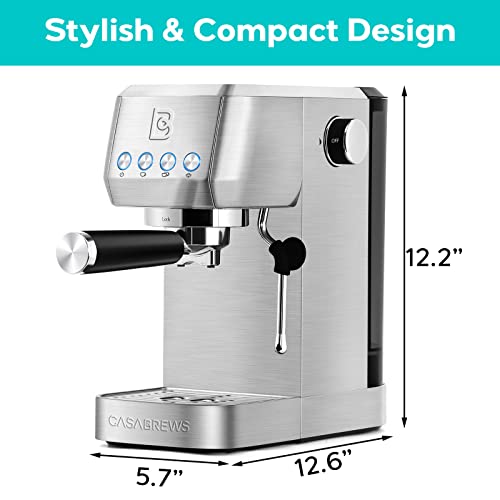 CASABREWS Espresso Machine 20 Bar, Professional Espresso Maker Cappuccino Machine with Steam Milk Frother, Stainless Steel Espresso Coffee Machine with 49oz Removable Water Tank, Gift for Dad Mom