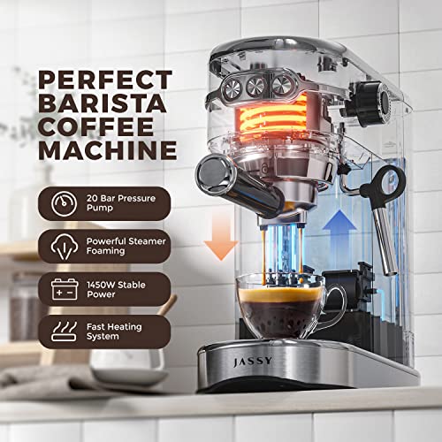JASSY Espresso Coffee Machines 20 Bar Cappuccino Machine with Milk Frother for Espresso/Cappuccino/Latte/Mocha for Home Brewing with 35 oz Removable Water Tank