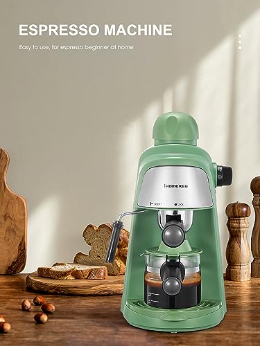 Ihomekee Espresso Machine, 3.5Bar Espresso and Cappuccino Machine with Preheating Function, 4 Cup Coffee Maker with Milk Frothing Function and Steam Wand (Green), CM6810