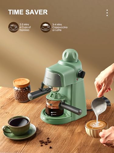 Ihomekee Espresso Machine, 3.5Bar Espresso and Cappuccino Machine with Preheating Function, 4 Cup Coffee Maker with Milk Frothing Function and Steam Wand (Green), CM6810