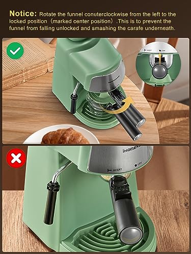 Ihomekee Espresso Machine, 3.5Bar Espresso and Cappuccino Machine with Preheating Function, 4 Cup Coffee Maker with Milk Frothing Function and Steam Wand (Green), CM6810