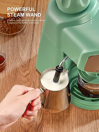 Ihomekee Espresso Machine, 3.5Bar Espresso and Cappuccino Machine with Preheating Function, 4 Cup Coffee Maker with Milk Frothing Function and Steam Wand (Green), CM6810
