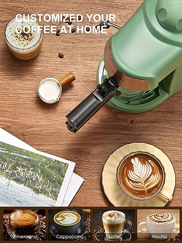 Ihomekee Espresso Machine, 3.5Bar Espresso and Cappuccino Machine with Preheating Function, 4 Cup Coffee Maker with Milk Frothing Function and Steam Wand (Green), CM6810