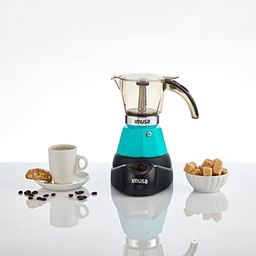 Imusa 2 or 3 Cup Electric Espresso Maker with Detachable Base, Teal