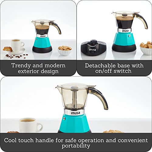 Imusa 2 or 3 Cup Electric Espresso Maker with Detachable Base, Teal