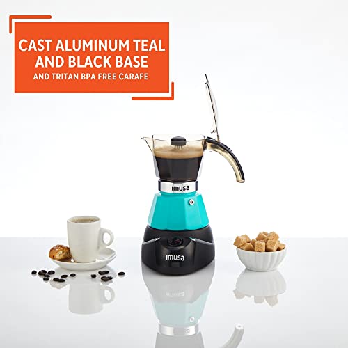 Imusa 2 or 3 Cup Electric Espresso Maker with Detachable Base, Teal