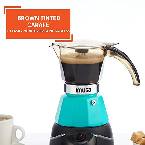 Imusa 2 or 3 Cup Electric Espresso Maker with Detachable Base, Teal