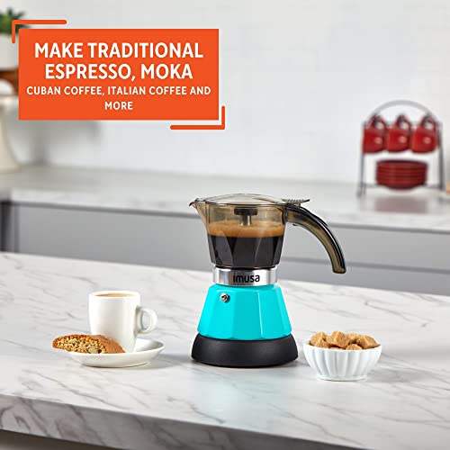 Imusa 2 or 3 Cup Electric Espresso Maker with Detachable Base, Teal