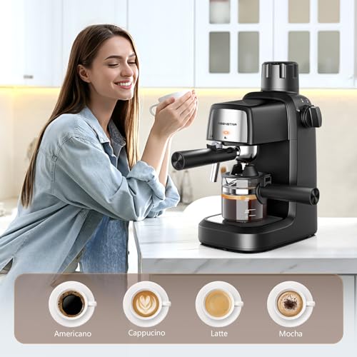 KEENSTAR Coffee Machine, 3.5 Bar Espresso Cappuccino Machine, 800W with Milk Frother - 4 Cup Portable Coffee Maker for Latte, Cappuccino, Gift for Coffee Lover
