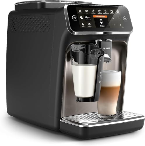 PHILIPS 4300 Series Fully Automatic Espresso Machine - LatteGo Milk Frother, 8 Coffee Varieties, Intuitive Touch Display, Black, (EP4347/94)
