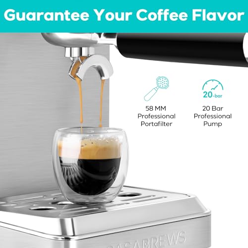 CASABREWS Espresso Machines with Milk Frother, 20 Bar Espresso Maker with Hot Water Wand for Americano, Latte, Cappuccino, Espresso Coffee Machine with Adjustable Temperature, Gift for Women Men