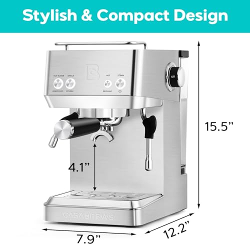 CASABREWS Espresso Machines with Milk Frother, 20 Bar Espresso Maker with Hot Water Wand for Americano, Latte, Cappuccino, Espresso Coffee Machine with Adjustable Temperature, Gift for Women Men