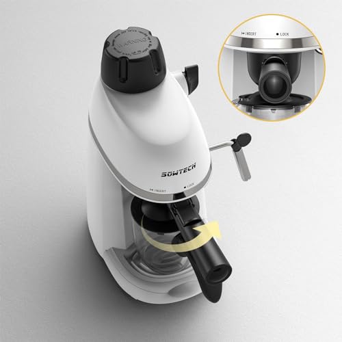 SOWTECH Espresso Coffee Machine Cappuccino Latte Maker 3.5 Bar 1-4 Cup with Steam Milk Frother White