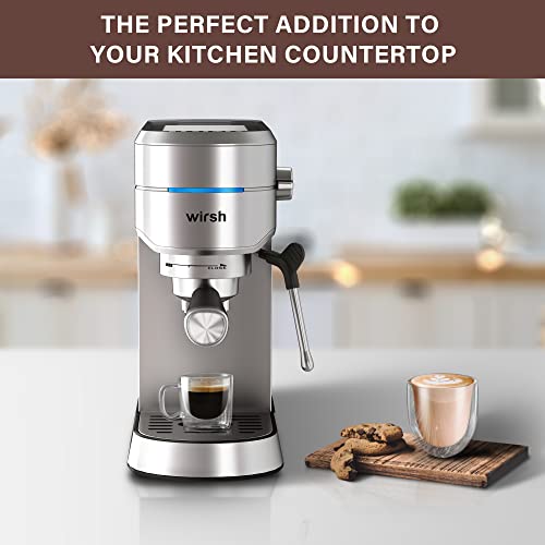 wirsh Espresso Machine,20 Bar Espresso Maker with Commercial Steamer for Latte and Cappuccino, Expresso Coffee Machine with 42 oz Removable Water Tank, Full Stainless Steel (Home Barista)