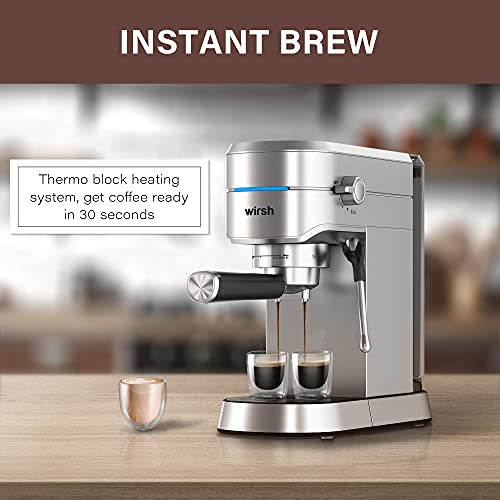 wirsh Espresso Machine,20 Bar Espresso Maker with Commercial Steamer for Latte and Cappuccino, Expresso Coffee Machine with 42 oz Removable Water Tank, Full Stainless Steel (Home Barista)