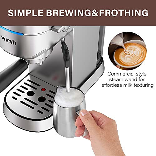 wirsh Espresso Machine,20 Bar Espresso Maker with Commercial Steamer for Latte and Cappuccino, Expresso Coffee Machine with 42 oz Removable Water Tank, Full Stainless Steel (Home Barista)