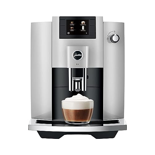 Jura E6 Automatic, Affordable Espresso Machine with Programmable Coffee Strength (Platinum) Bundle with Smart Filter Cartridge, Cleaning Tablets, Coffee Beans Bag, and Glass Milk Container (5 Items)