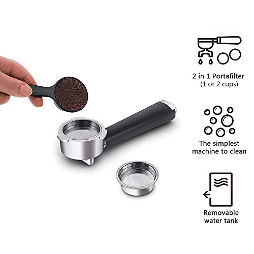 wirsh Espresso Machine,20 Bar Espresso Maker with Commercial Steamer for Latte and Cappuccino, Expresso Coffee Machine with 42 oz Removable Water Tank, Full Stainless Steel (Home Barista)