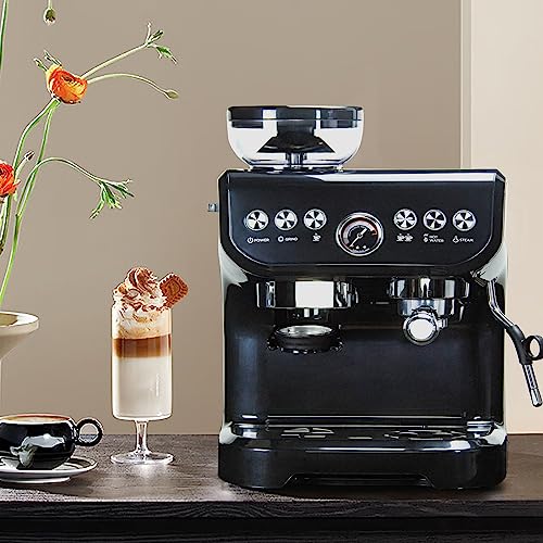MIROX Espresso Machine 15 Bar, Coffee Maker With Milk Frother Steam Wand, Built-In Bean Grinder, Combo Cappuccino Machine with 70oz Removable Water Tank (ABS high-strength plastic shell)