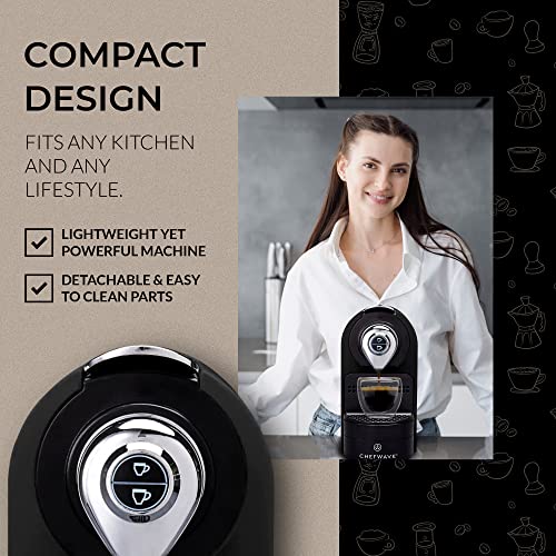 ChefWave Espresso Machine and Coffee Maker (Black) - Compatible with Nespresso Capsules, Programmable, One-Touch, Italian 20 Bar High-Pressure Pump Bundle with Pod Holder and Glasses