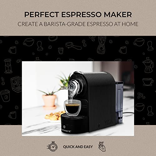 ChefWave Espresso Machine and Coffee Maker (Black) - Compatible with Nespresso Capsules, Programmable, One-Touch, Italian 20 Bar High-Pressure Pump Bundle with Pod Holder and Glasses
