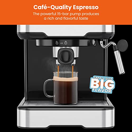 Chefman 6-in-1 Espresso Machine with Steamer, One-Touch Single or Double Shot Maker, Coffee Cappuccino Machine, Latte Built-In Milk Frother Stainless Steel