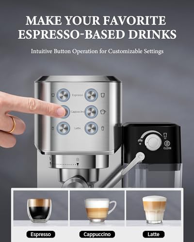 SHARDOR Espresso Machine 20 Bar for Home, Espresso Coffee Maker with Automatic Milk Frother for Cappuccino & Latte, 34 Oz Removable Water Tank, 1350W, Stainless Steel