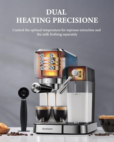 SHARDOR Espresso Machine 20 Bar for Home, Espresso Coffee Maker with Automatic Milk Frother for Cappuccino & Latte, 34 Oz Removable Water Tank, 1350W, Stainless Steel