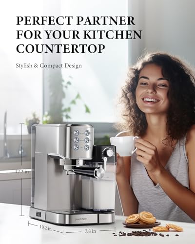 SHARDOR Espresso Machine 20 Bar for Home, Espresso Coffee Maker with Automatic Milk Frother for Cappuccino & Latte, 34 Oz Removable Water Tank, 1350W, Stainless Steel