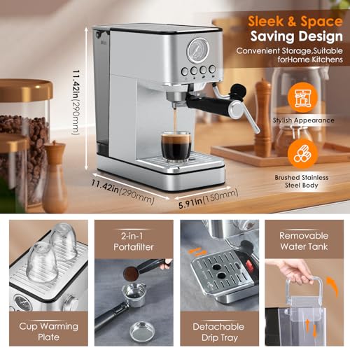 Sparkfire Espresso Machine Coffee Makers 20 Bar,Stainless Steel Espresso Machine with Milk Frother/Steam Wand for Espresso, Latte and Cappuccino
