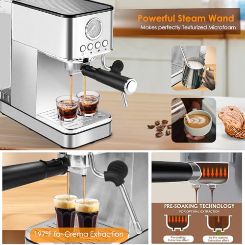 Sparkfire Espresso Machine Coffee Makers 20 Bar,Stainless Steel Espresso Machine with Milk Frother/Steam Wand for Espresso, Latte and Cappuccino