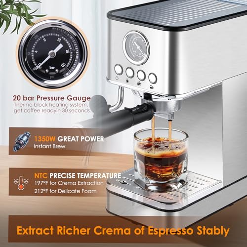 Sparkfire Espresso Machine Coffee Makers 20 Bar,Stainless Steel Espresso Machine with Milk Frother/Steam Wand for Espresso, Latte and Cappuccino