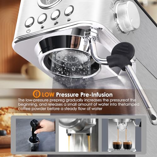 Sparkfire Espresso Machine Coffee Makers 20 Bar,Stainless Steel Espresso Machine with Milk Frother/Steam Wand for Espresso, Latte and Cappuccino