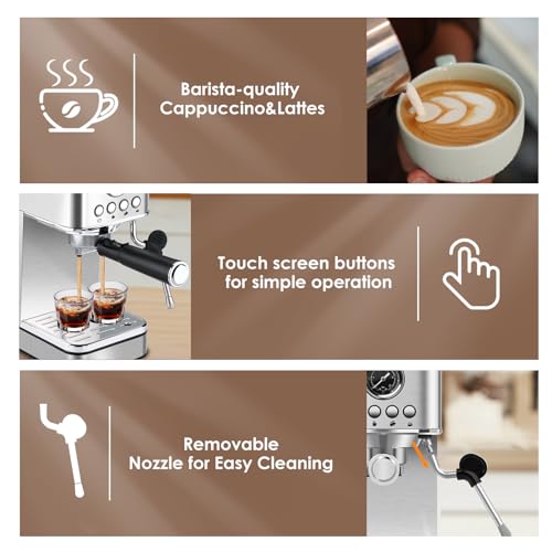 Sparkfire Espresso Machine Coffee Makers 20 Bar,Stainless Steel Espresso Machine with Milk Frother/Steam Wand for Espresso, Latte and Cappuccino