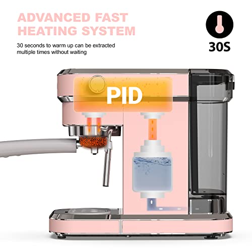 Laekerrt Professional Espresso Machine 20 Bar, Espresso Maker with Milk Frother Steam Wand, Stainless Steel Home Coffee Machines for Cappuccino and Latte, Gift for Women Wife Daughter or Mom, Pink