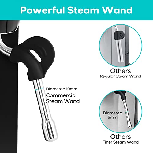 CASABREWS Espresso Coffee Machine With Steamer, 20 Bar Compact Espresso Machine, Stainless Steel Cappuccino and Latte Machine With 43.9 oz Removable Water Tank, Black